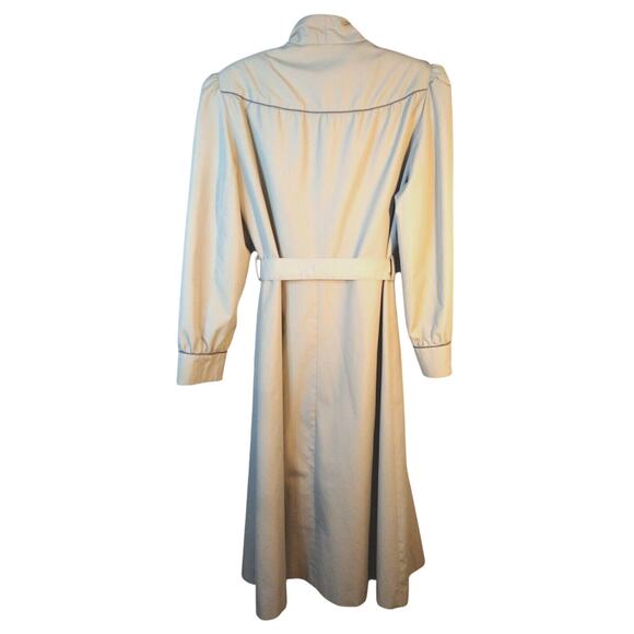Vintage 80s Beige Trench Coat Rain Duster Jacket Belted Purple Lining Size 16 - Picture 3 of 8